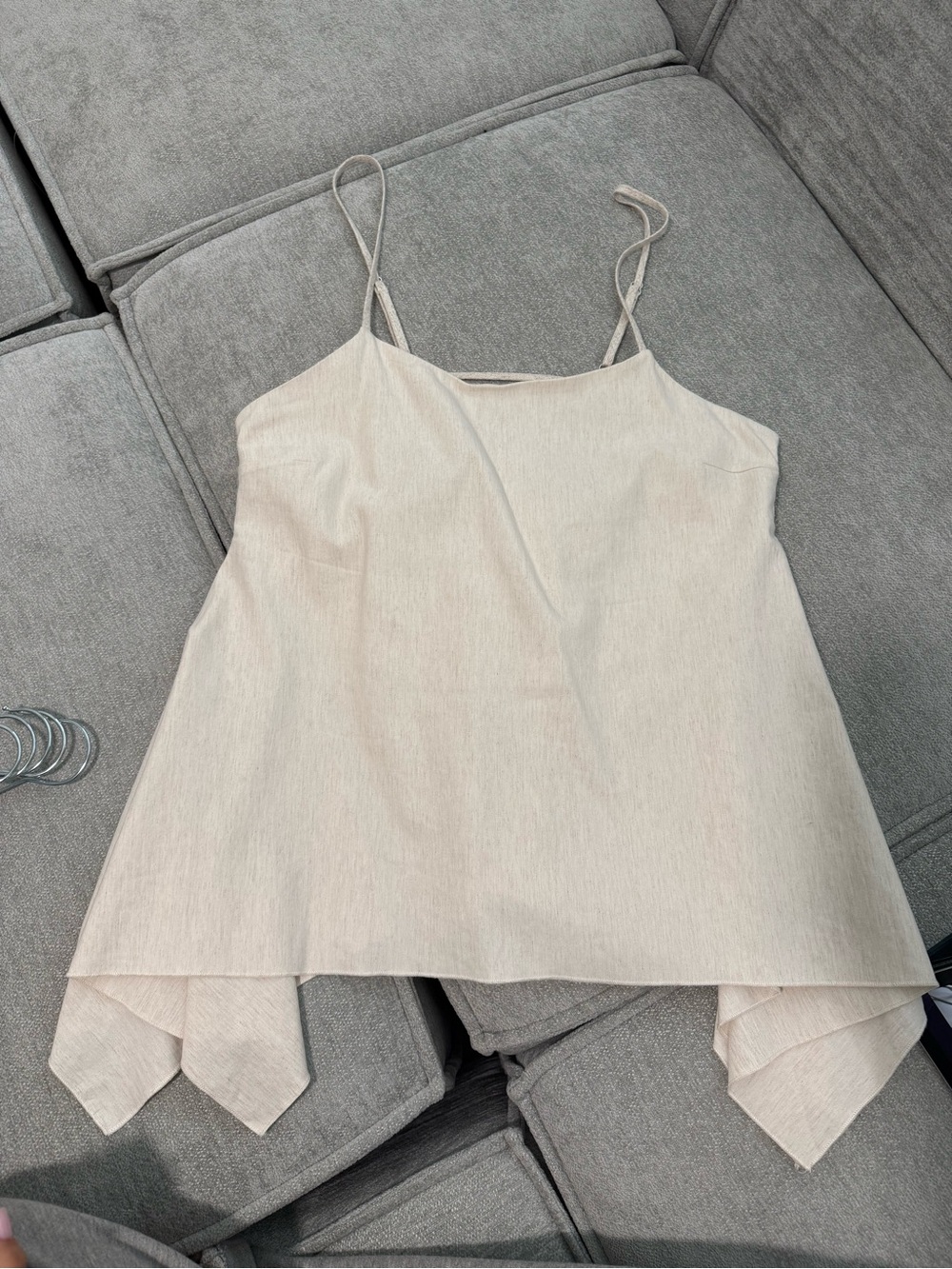 Zara Light Cream Asymmetric Handkerchief-Hem Camisole